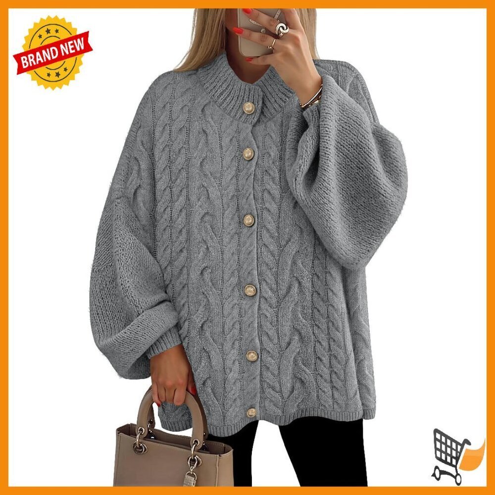 Oversized Cable Knit Cardigan Soft Button Down Winter Sweater Cozy